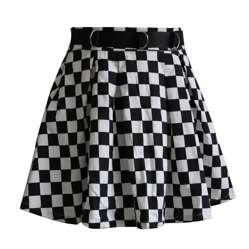 Summer Korean Fashion Plus Size Pleated Skirts Chess Plaid Womens 2021 Harajuku High Waist Kawaii Mini Skirt with Fake Sashes satin skirt