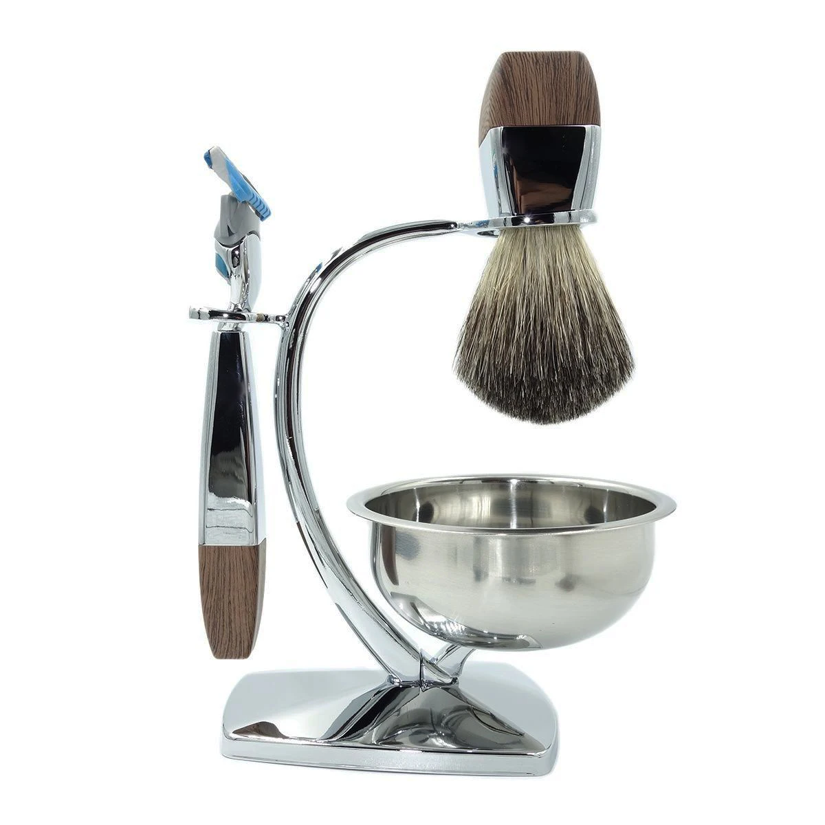 

Magyfosia Classic 5-Layer Shaving Razor and Hair Removal Shaver Kit Wood Grain Handles Pure Badger Brush Stainless Steel Bowl