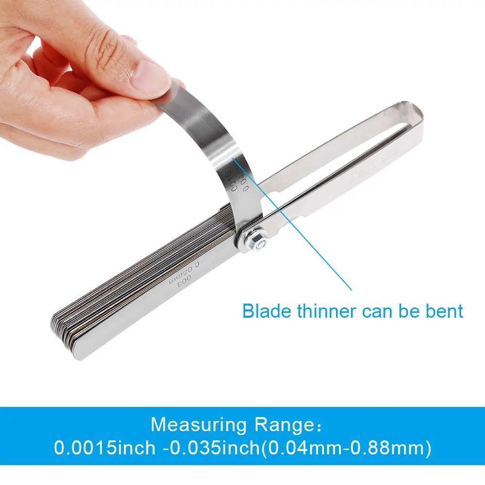 Feeler gauge 16 Blades Curved Feeler Gauge 0.127 to 0.508mm 32 Blades Feeler Gauge Stainless Steel Metric Imperial 0.04-0.88mm
