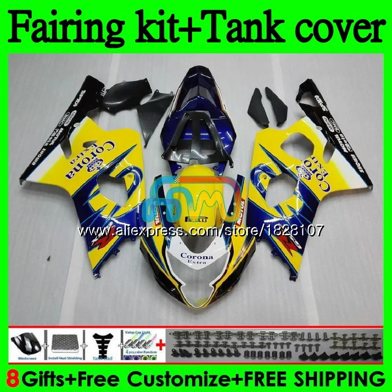 No. 1 K4+ бак для SUZUKI GSX-R600 GSXR 750 600 R600 GSXR-750 94BS. 11 GSXR750 600CC 750CC GSXR600 04 синий желтый 05 2004 2005 обтекатель - Цвет: No. 1