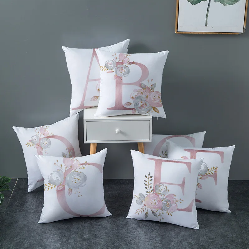 Скандинавский чехол для подушки с буквами розовый Английский алфавит с наволочка с цветами для дивана; для кровати; для автомобиля украшения подушки