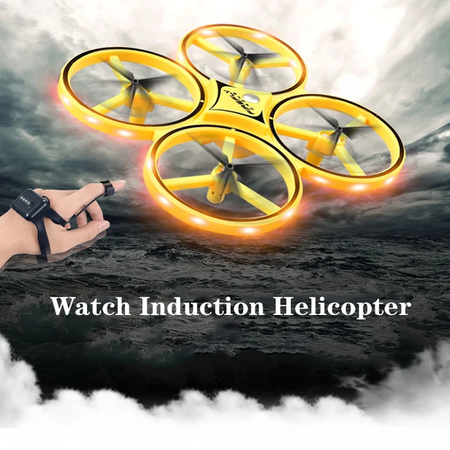 HGCYRC Mini RC Watch UFO Drone With LED Light Gesture Sensing Quadcopter Induction Altitude Hold Helicopter Dron Toys for boys 1