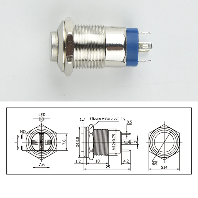 Водонепроницаемый светодиодный кнопочный выключатель 3 6 в 12 В 24 110 220 без фиксации