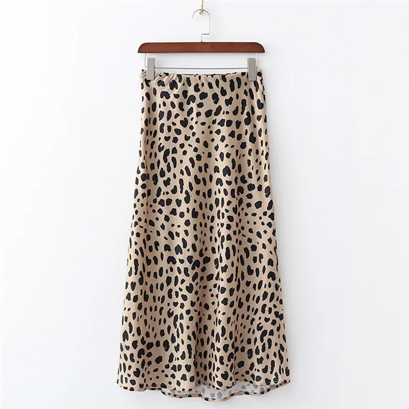 Леопардовая расцветка, длинные юбки, Женская миди-юбка с высокой талией, галстук-бабочка,, летняя сексуальная раздельная юбка, Женская коричневая пляжная A50