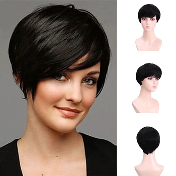 

MUMUPI Synthetic Black Short Women Wig Straight Wigs for Women Natural Hair Heat Resistant Wigs with Bangs
