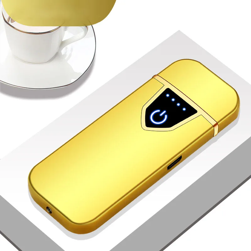 Gold ice USB зарядка электрическая зажигалка сенсорный датчик переключатель двусторонний ветрозащитный беспламенный зажигалки для сигарет Рождественский подарок для мужчин - Цвет: Gold ice