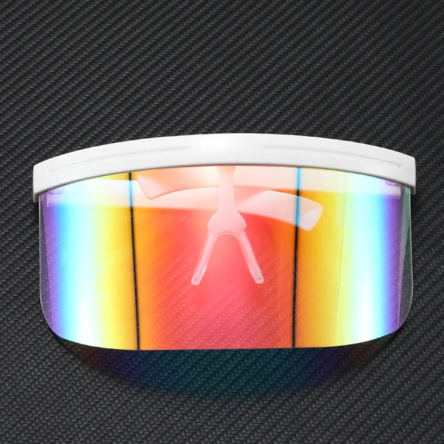 Oversized Windproof Mask Goggles Sunglasses Women Fashion One Piece Rimless Sunglasses Men Outdoor UV400 Crystal Glasses O960 White-Red