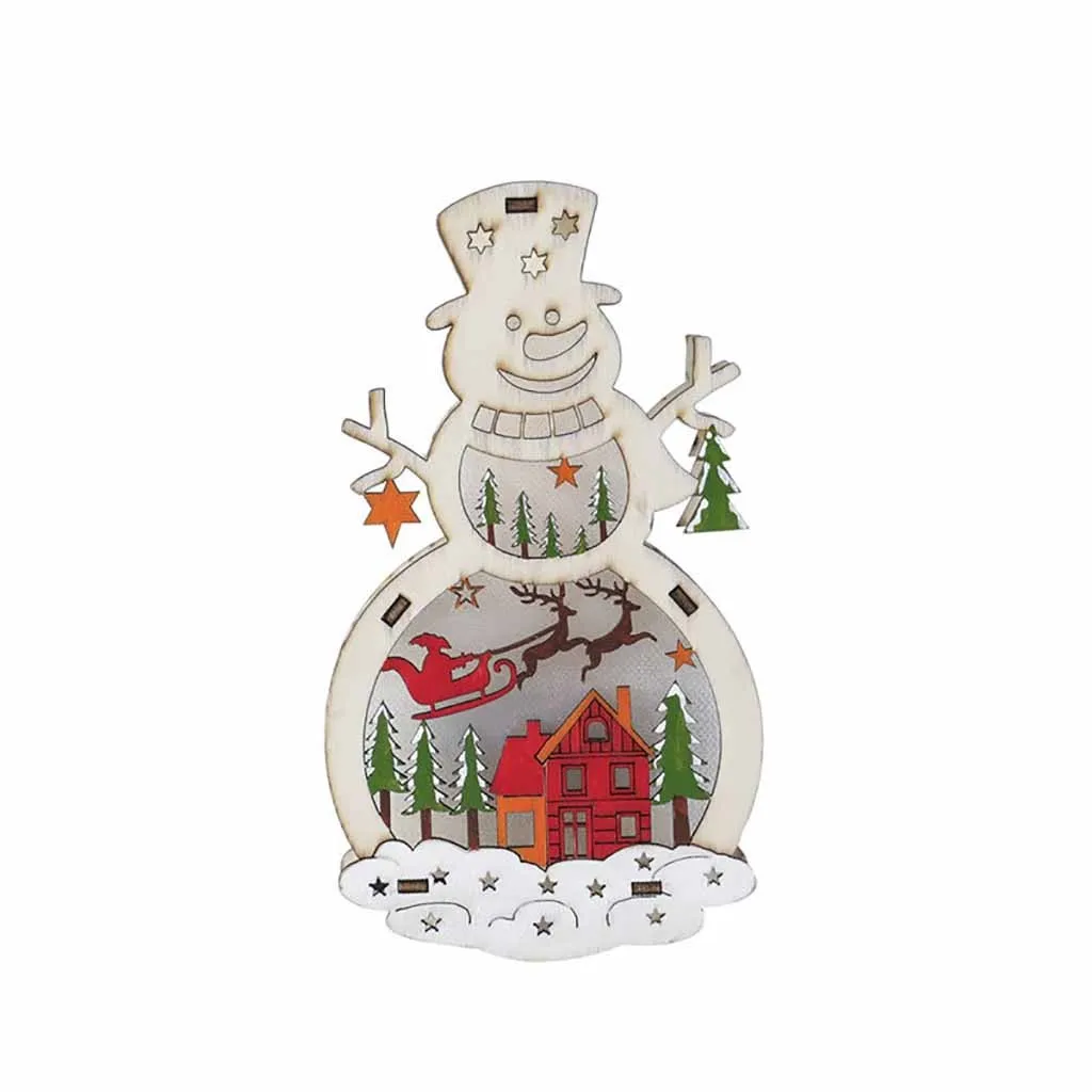 Деревянный Санта-Клаус/светильник со снеговиком орнамент Искусственный цветы декор стола Aug#28