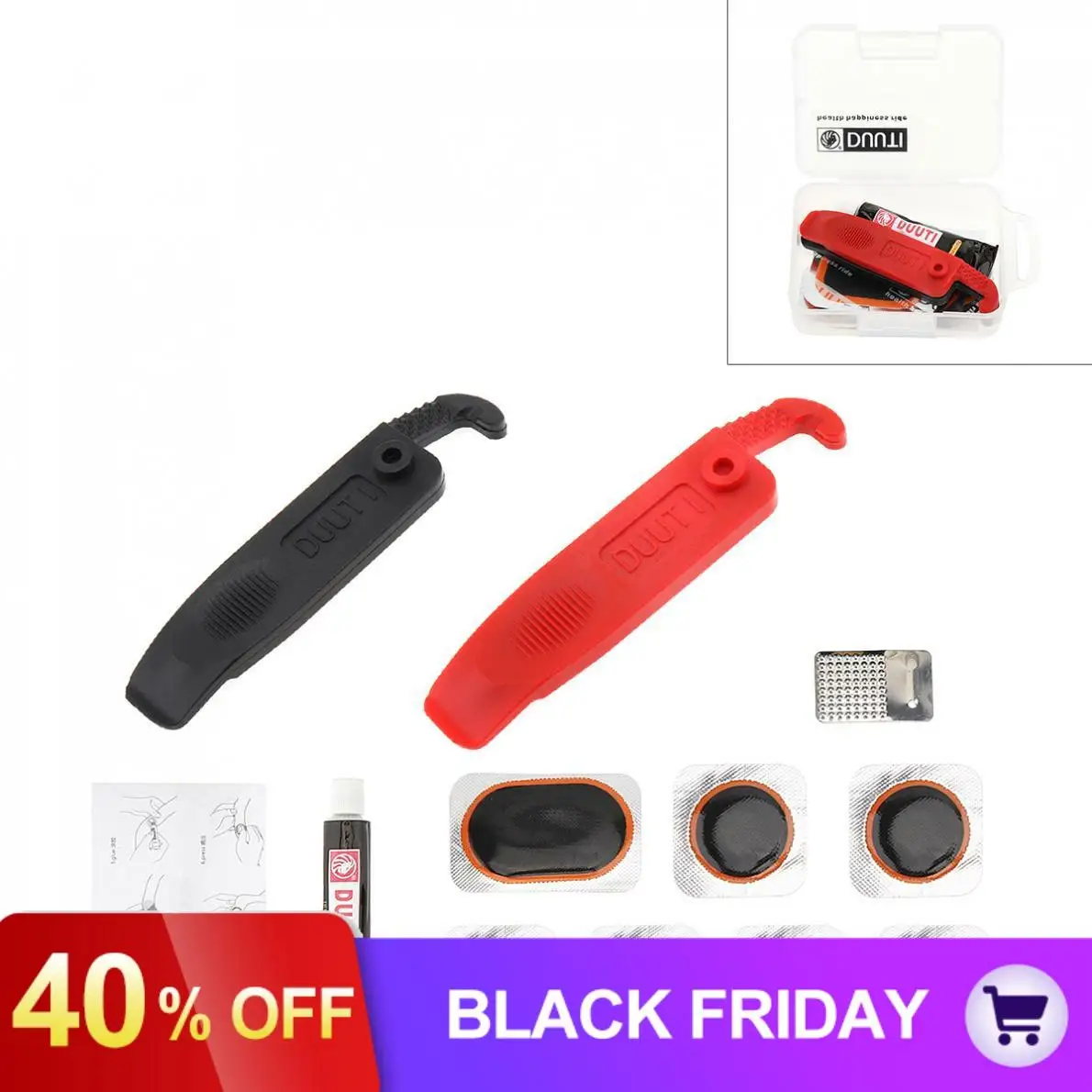 DUUTI Bicycle Tire Repair Tool Portable Kit with Patch Crowbar Cement Transparent Box