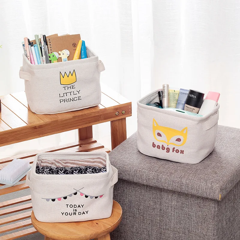 

Desktop Foldable Storage Basket Canvas Fabric Waterproof Organizer For Cosmetic Storage Baskets With Handles Sundries Organizer