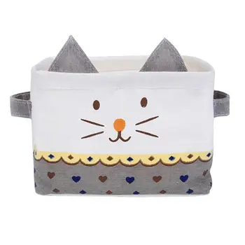 

Cotton Linen Waterproof Cloth Box Cat Ears Desk Storage Basket Storage Box