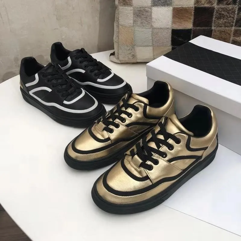 

Luxury Brands Shoes Top Quality Designer sneakers Gold Black Genuine Leather runner famous Women trainers flats Casual Shoes