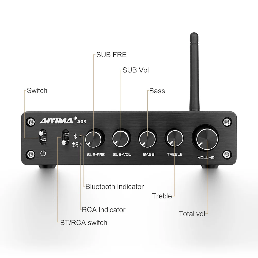 US $45.59 AIYIMA TPA3116 50 Bluetooth 21 Channel Power Amplifier HIFI Sound Amplifiers Audio Subwoofer Amp Digital 50W2100W