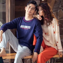 Новинка осени, Женский пижамный комплект из хлопка, пижамный комплект с длинными рукавами и круглым вырезом, большие размеры, одежда для сна, эротическое белье