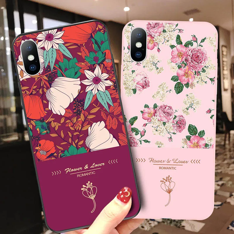 

Lovebay Rose Floral Flower Cases Cover For iPhone X XR Xs Max Soft TPU Green Leaves Phone Case For iPhone 5 5s SE 6 6s 7 8 Plus