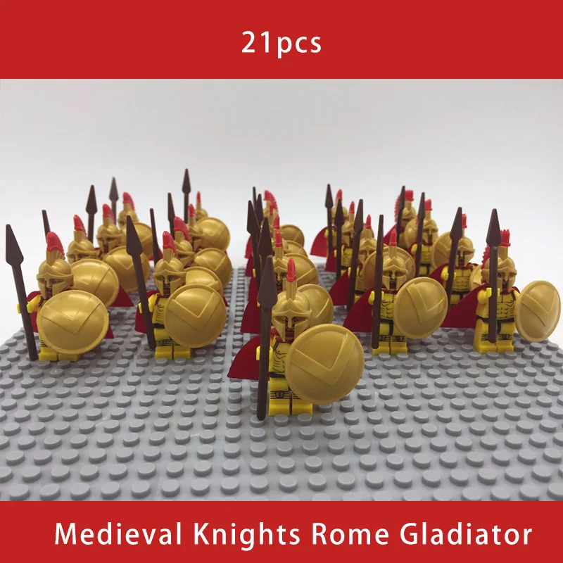 21PCS Medieval Knights Rome Gladiator Commander Caesar Soldier Roman Spartan Building Blocks Bricks Best Gift Baby Toys