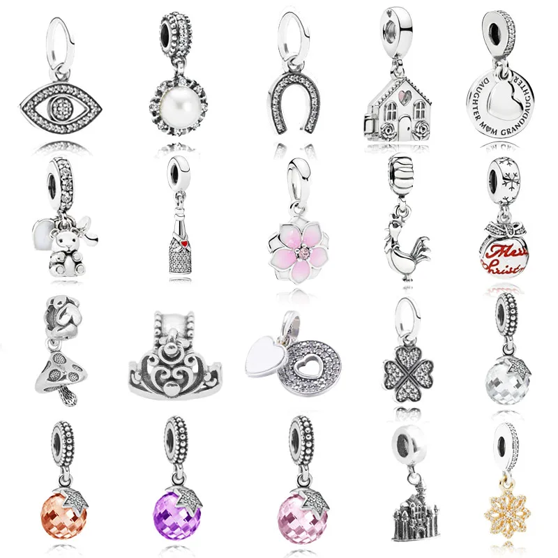

Sparkling Pearl Lucky Clover Pendant Moon and Star Charm 925 Sterling Silver Original Fit Women DIY Pandora Bracelet Bangles