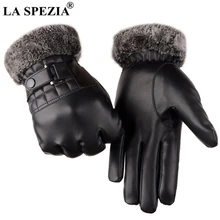 LA SPEZIA Winter Gloves Black Mens Leather Gloves Touch Screen Pu Leather Fur Warm Thick Driving Men's Gloves Autumn Winter