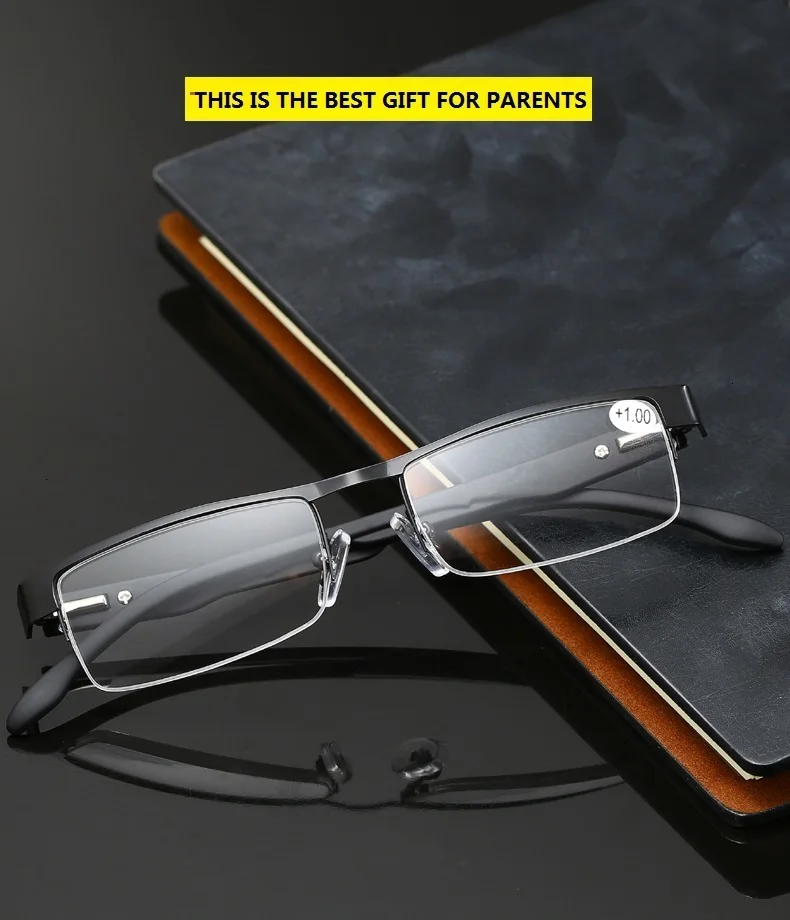 Для мужчин металл, мужские очки для чтения с плоскими стеклами и половинной рамкой пресбиопии очки модные компьютерные очки пожилых 1,0 1,5 2,0 2,5 3,0 3,5 4,0