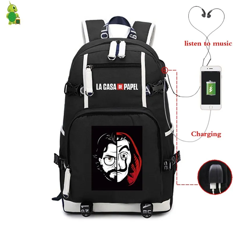 23 La Casa De Papel рюкзак для женщин USB зарядка Рюкзак для ноутбука школьные сумки для подростков девочек мальчиков большие дорожные сумки на плечо - Цвет: 23