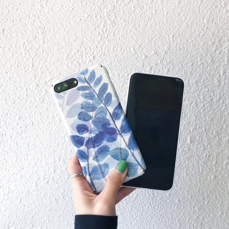Жесткий чехол для телефона s из поликарбоната для iphone 11Pro XS MAX X XR, чехол с синими листьями для iphone 6, 6s, 7, 8 Plus, 11, задняя крышка, fundas Capa