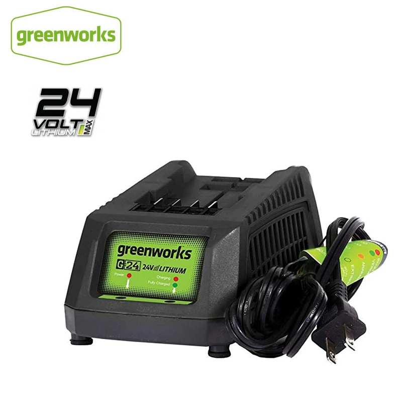 

Greenworks 29862 G24 Mower Battery Charger 24 V Rubber Feet Wall Mounted Installation Design Full Stop Free Return