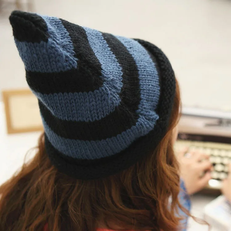 

South Korea Dongdaemun Autumn And Winter Hat Cute Women's Pinnacle Stereo Stripes Yarn Knitted Hat