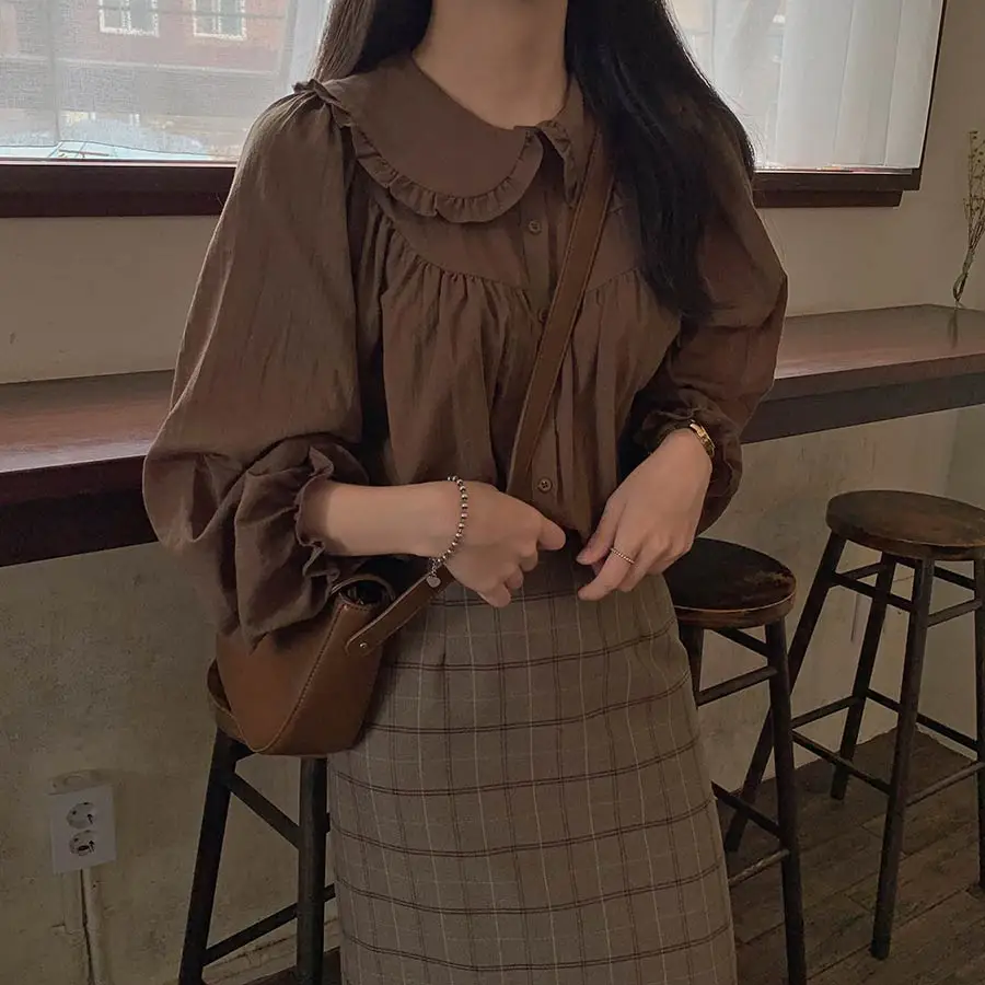 

New spring solid Vintage Shirt female Oversize Tops Women Long sleeve Girls Blouse New Autumn Women Blouses femme Blusas