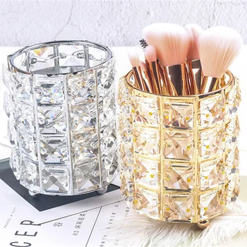 

European Metal Makeup Storage Box Brush Storage Tube Eyebrow Pencil Makeup Storage Box Jewelry Storage Box Bead Crystal