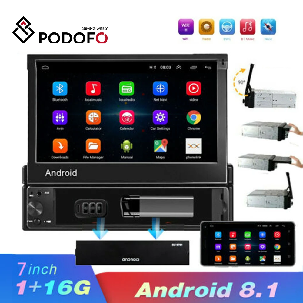 Podofo 7 дюймов Android автомобильное радио стерео GPS навигация сабвуфер Bluetooth USB SD 2Din сенсорный экран автомобильный