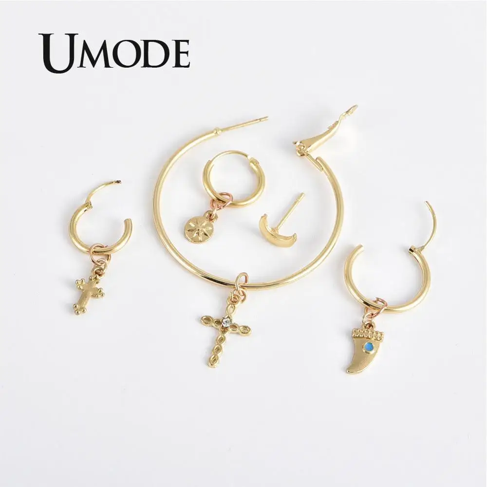 UMODE, 5 шт., крестовые большие серьги-кольца, наборы для женщин, лунные серьги-гвоздики, набор, Huggie серьги, индийские украшения, подарки для девочек, PE1501