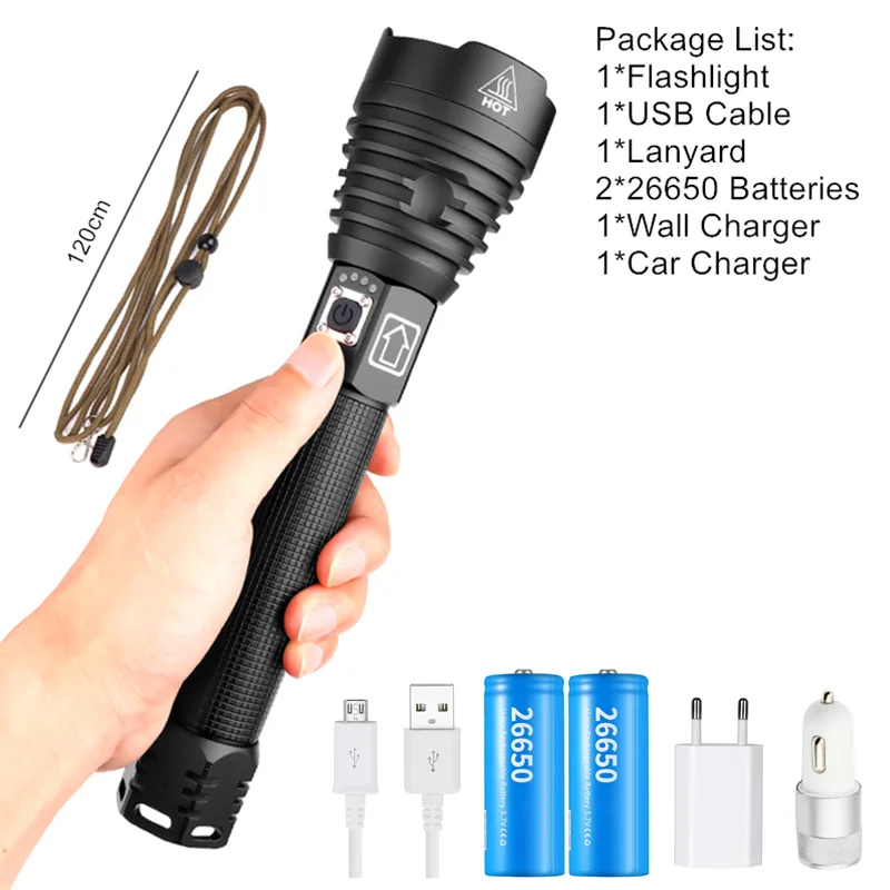 Самый мощный светодиодный фонарик XHP90, масштабируемый светодиодный фонарик с Usb, 3 режима, Лампа 18650 или 26650, перезаряжаемая батарея для кемпинга - Испускаемый цвет: Package F
