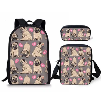 

Children School Bag 3pcs For Cartoon Bulldog Printing Kid's Schoolbag Shoulders Bag Book Bags For Custom Mochilas Femininas