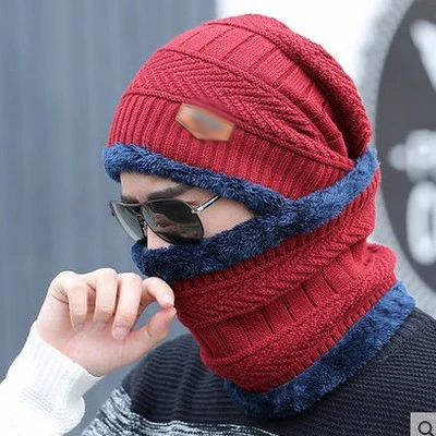 Зимние шапки для мужчин Skullies Beanie шапка зимняя шапка для мужчин и женщин шерстяной шарф шапка s Набор Балаклава маска Gorras Bonnet вязаная шапка - Цвет: Wine All
