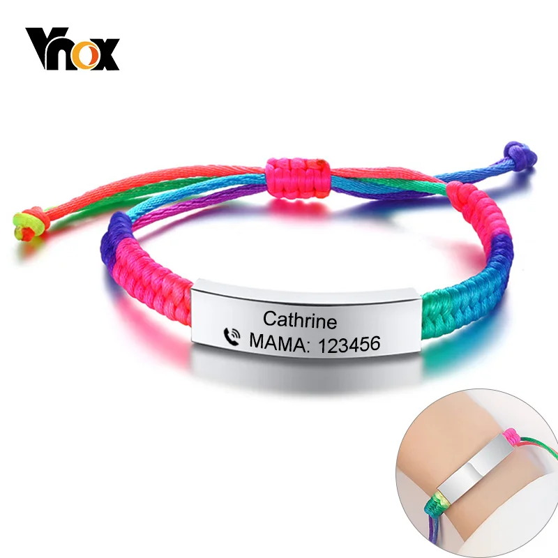 Vnox Adjustable Customize Name Emergency Contact Bracelets For Kids