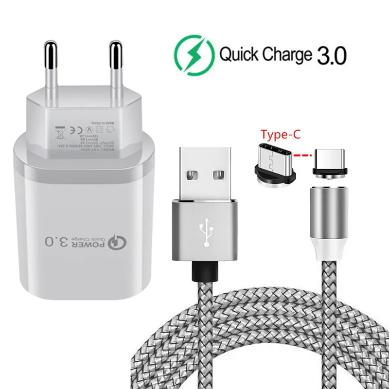 Быстрое зарядное устройство QC 3 0 USB и магнитный кабель типа C для Samsung S20 A51 Xiaomi Redmi Mi