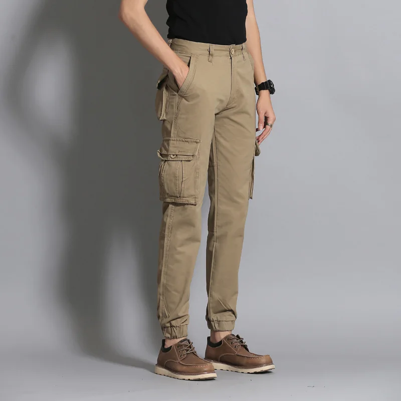 Khaki Осенние новые зеленые, хаки, синие, черные мужские комбинезоны повседневные брюки свободный вариант маленьких ног мужские высококачественные длинные брюки - Color: Khaki