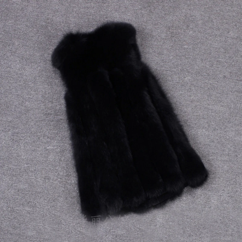 Female 3XL Faux Sliver Fox Fur Vest Women Winter Fashion Medium Long Artifical Fox Fur Vests Woman Warm Fake Fox Fur Coats