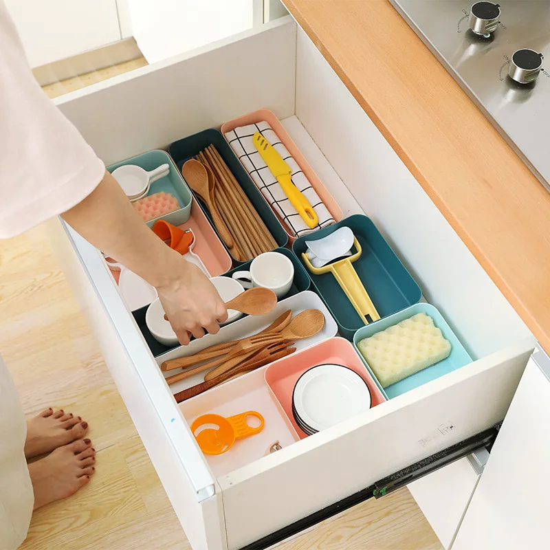  3 Sizes Plastic Multi-faction Home Drawer Storage Box Desktop Separating Classification Cosmetic Or