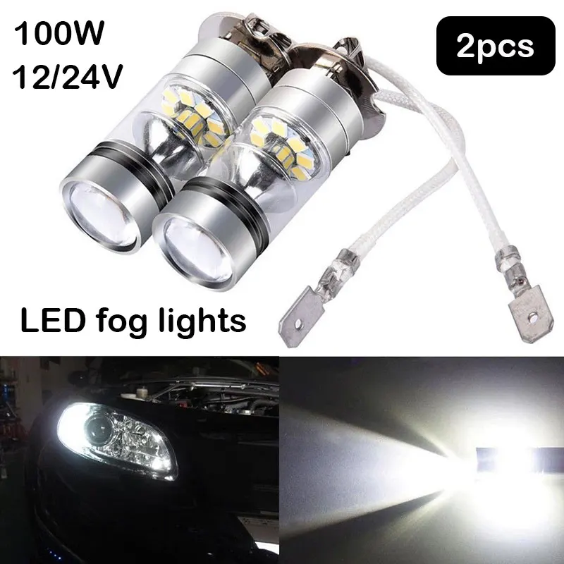 Farol de Led para Névoa Farol de Carro Vehemo Peças 12 - 24v 10000lm Branco 6000k 2 100w h3 11 Lâmpadas do farol do carro (LED)