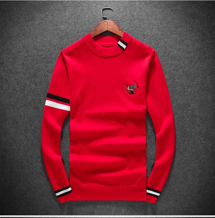 New 19 Men Luxury gentleman Cotton embroidery Bee Striped Casual Sweaters pullover Asian Plug Size High quality Drake#M100