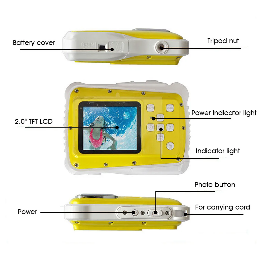 12MP 2.0TFT Водонепроницаемая цифровая видеокамера Видео рекордер для детей# T2