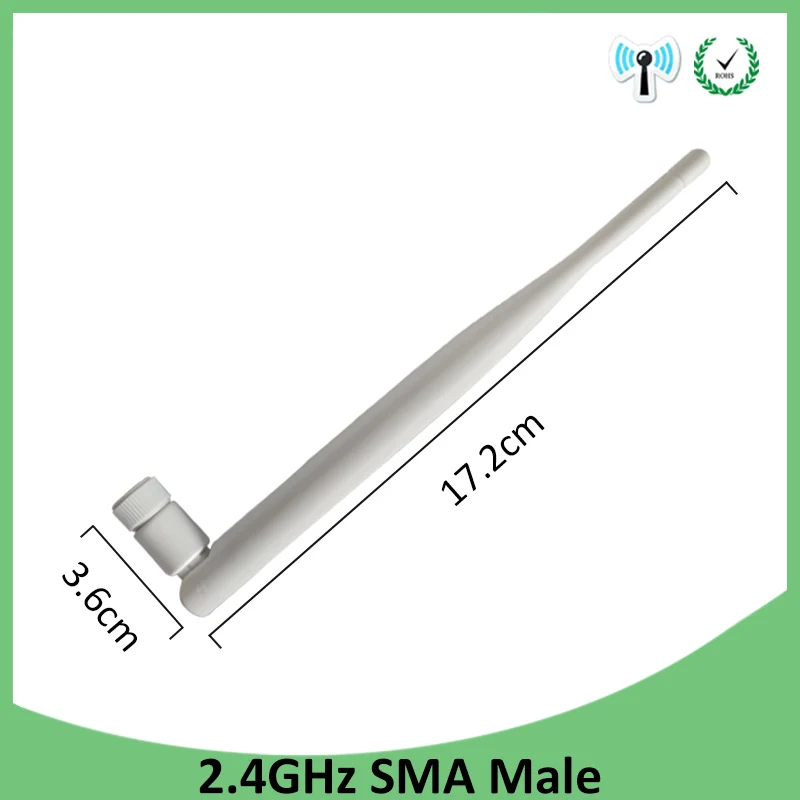 2pcs 2.4G Antenna 5dbi sma male high gain wlan wifi 2.4ghz antene IT module router signal receiver white 20cm antena