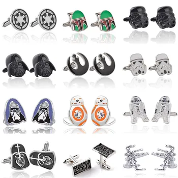 

50pairs/lot Star Wars Cuff Links Falcon Darth Vader BB8 R2D2 Tie Clips Cufflinks For Fan's Gifts