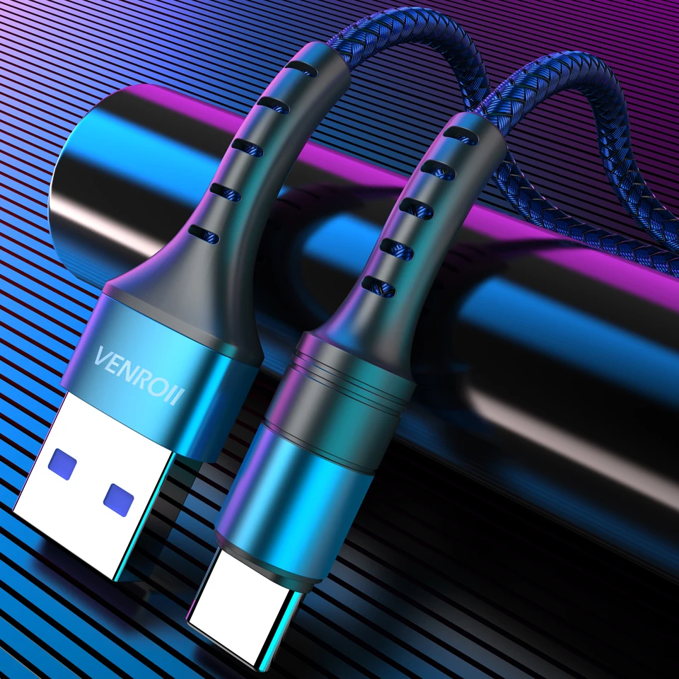 Venroii 1 м 2 м usb type C кабель для Xiaomi Redmi Note 7 8 K20 5A Supercharge для huawei mate 30 P30 Pro QC3.0 провод для быстрой зарядки - Цвет: Blue