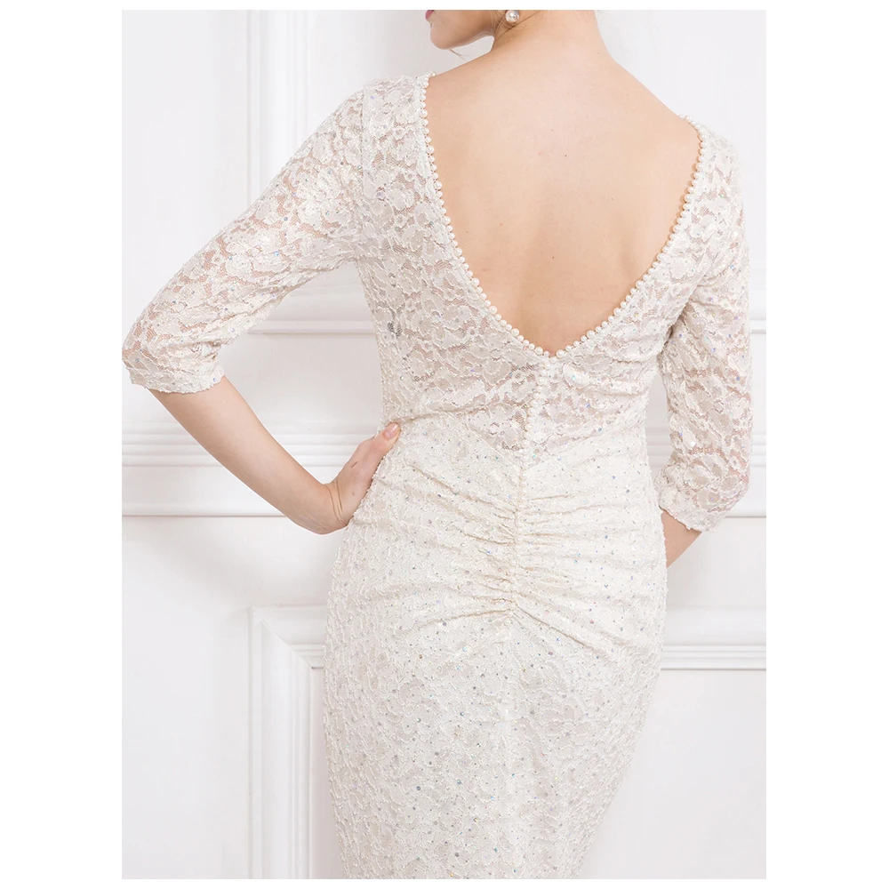 Angel-Fashion женское золотое кружевное вечернее платье с коротким рукавом, плиссированное винтажное свадебное платье с бисером 415