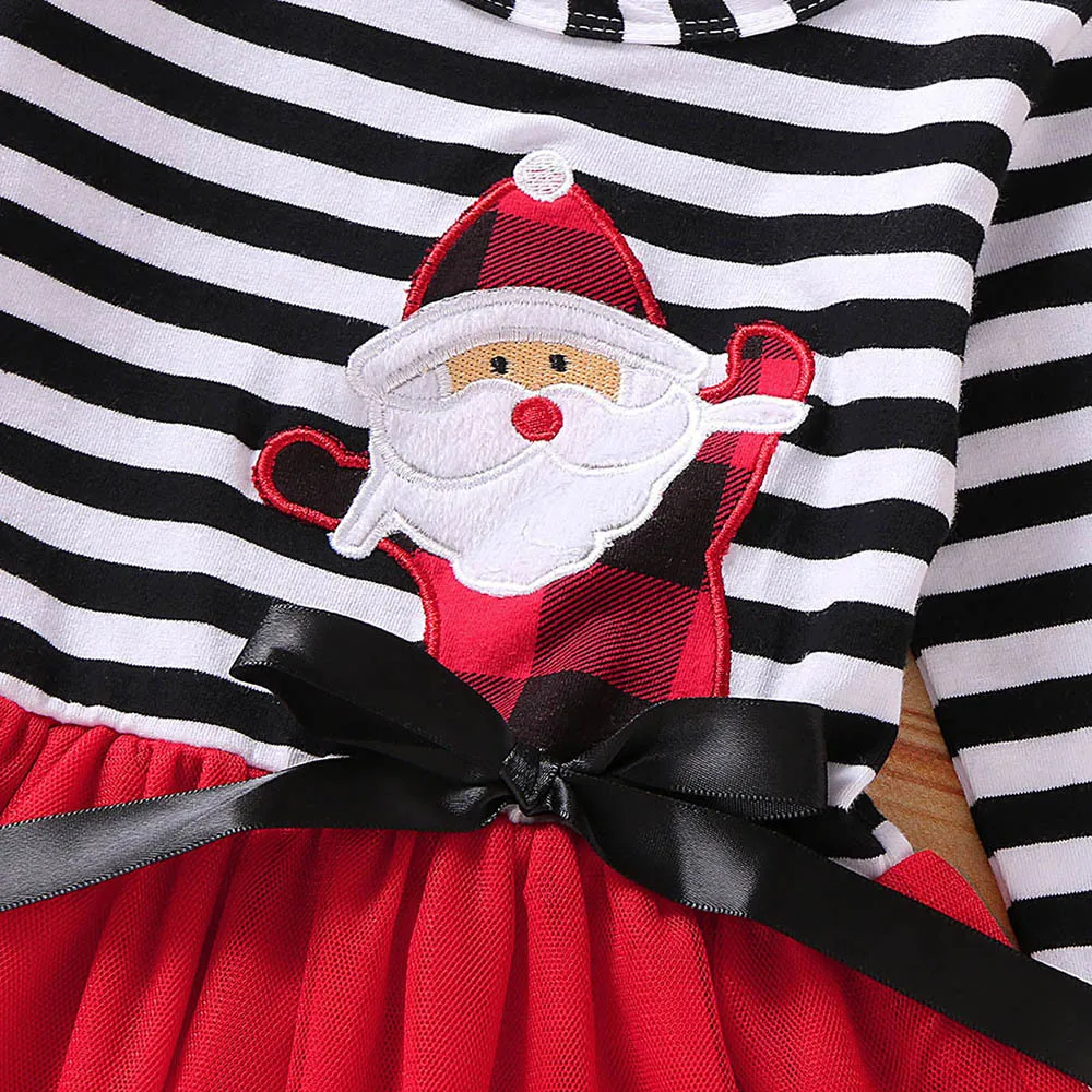 HE Hello Enjoy/рождественское платье для маленьких девочек фатиновое платье в полоску с длинными рукавами и принтом Санты+ повязка на голову, комплект из 2 предметов, праздничное платье принцессы