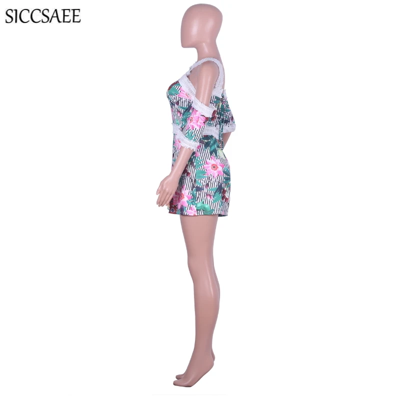 Floral Printed Playsuits For Women Backless Sexy One Piece Bodysuit Lace Crochet Off Shoulder Halter Jumpsuits Shorts Striped