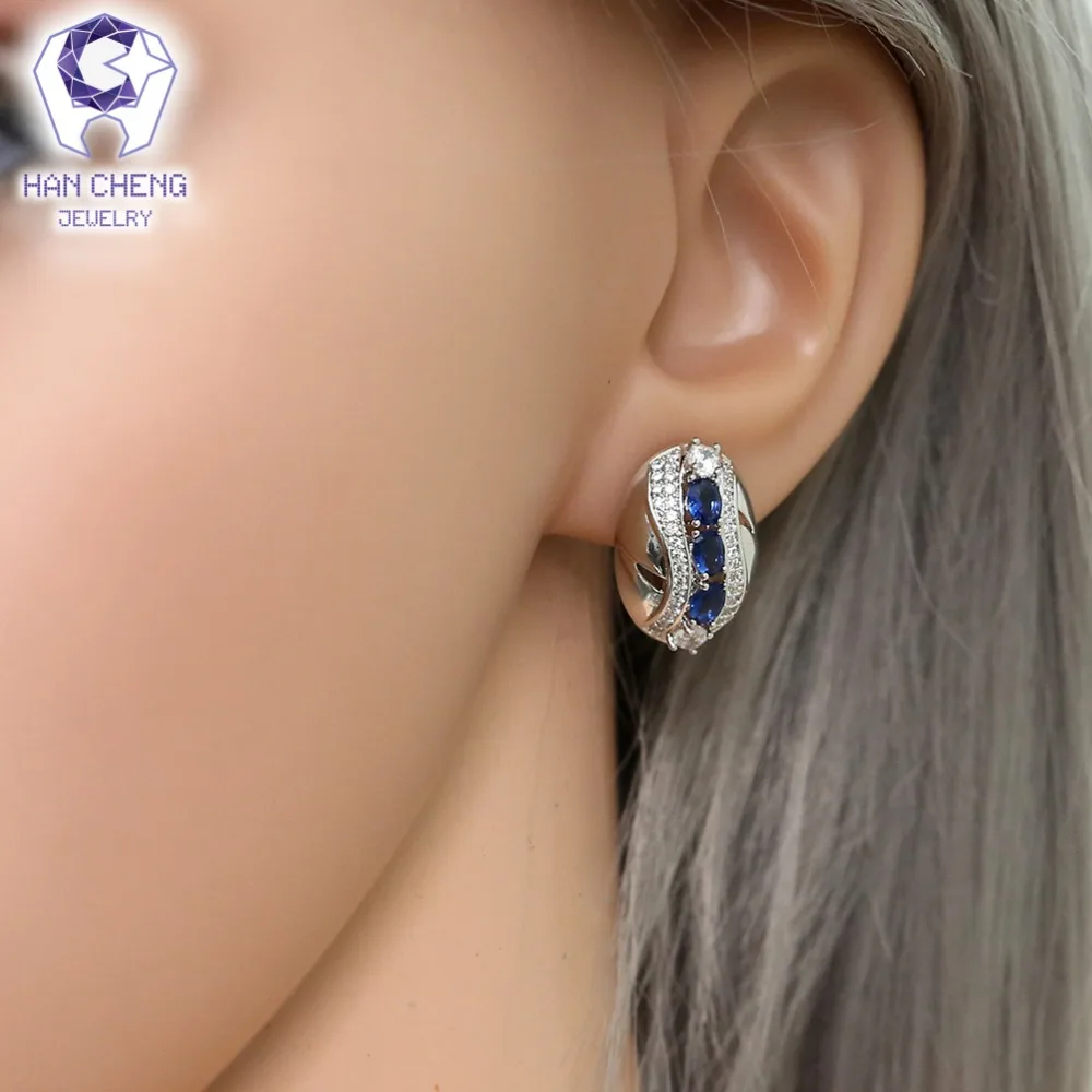 HanCheng, новая мода, роскошные медные посеребренные драгоценные камни, кубический цирконий, овальные серьги-гвоздики для женщин, ювелирные изделия, brincos bijoux