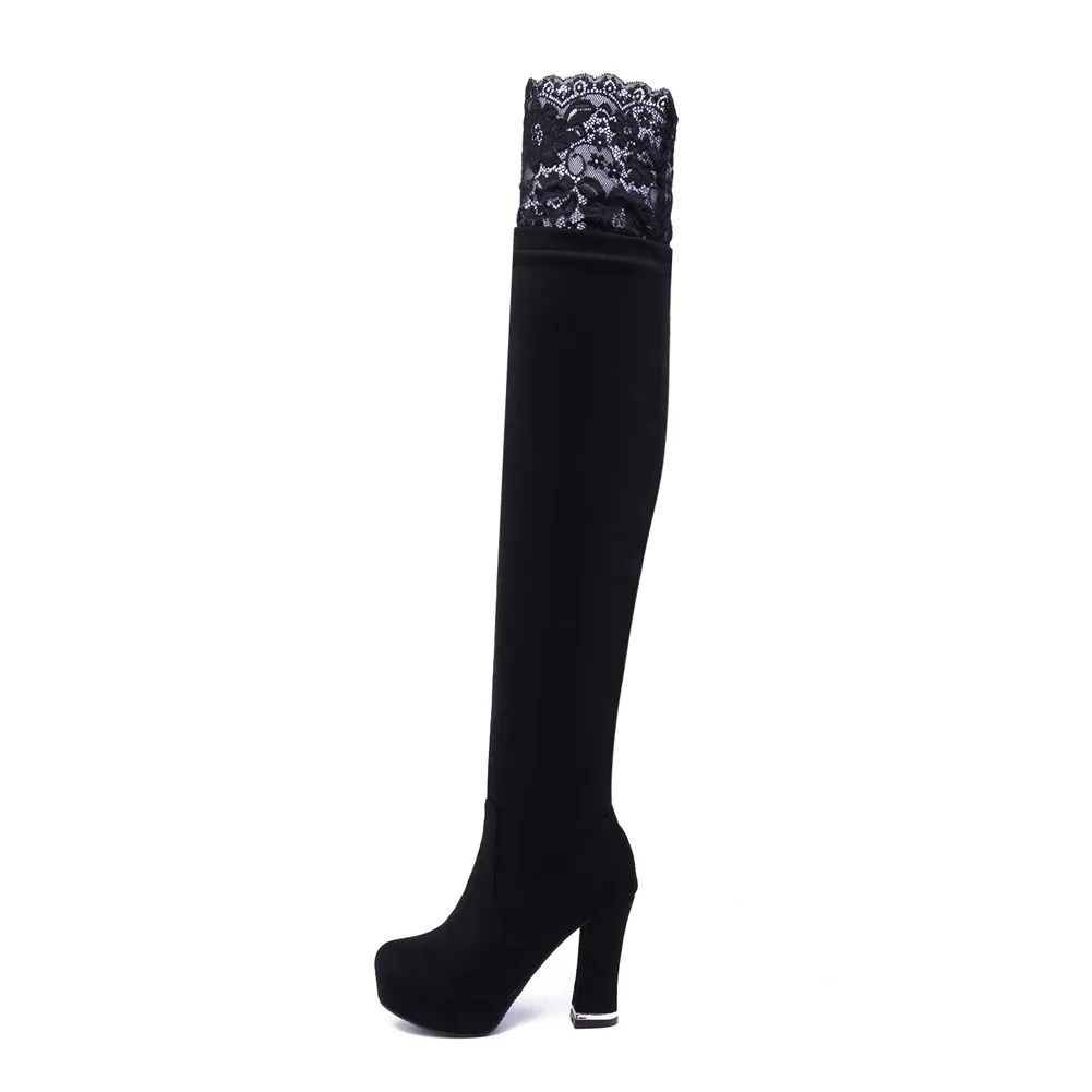 BONJOMARISA Brand New Big Size 33-43 Ladies High Heels Platform 2 Ways Shoes Woman Party OL Sexy Thigh High Over The Knee Boots